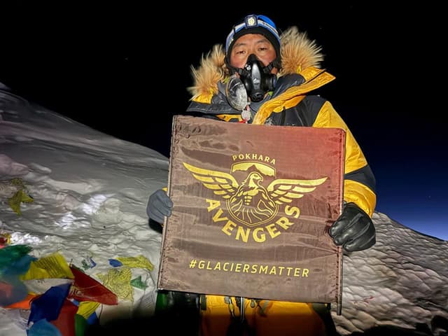 Pokhara Avengers Flag at the Summit of Mount Everest